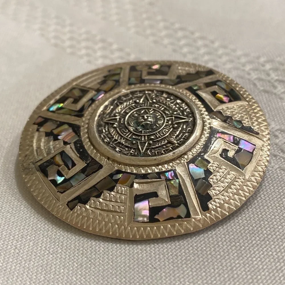 Vintage Sterling Silver MOP Inlay Pendant Brooch